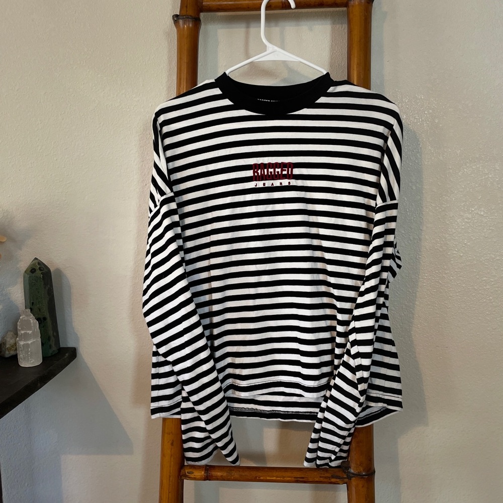 Black and White Striped Long Sleeve Shirt